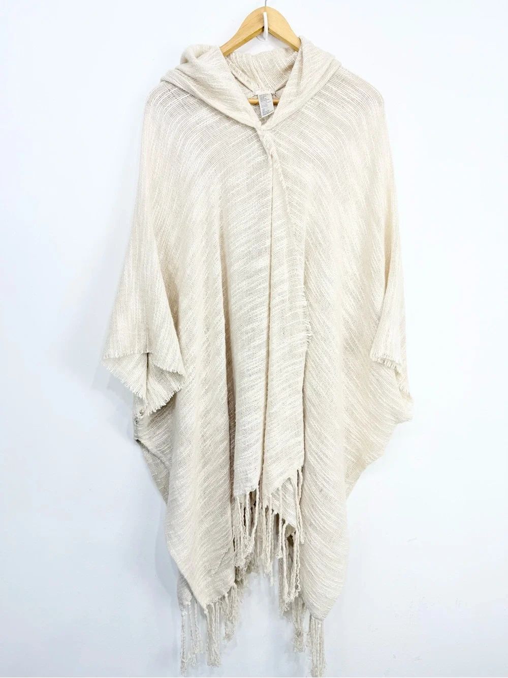 Free People Cream 100% Cotton Oversized Woven Unisex Open Front Hooded Poncho